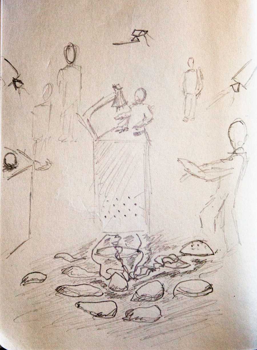 An early sketch by Tim Murray-Browne invisioning how Cave of Sounds might end up looking.