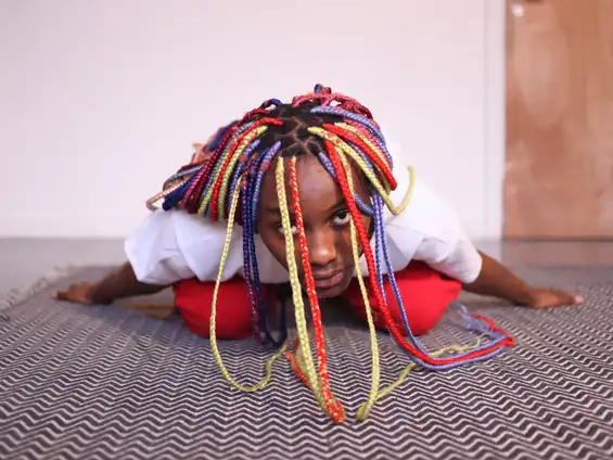 The dancer Divine Tasinda improvising during a lab for Sonified Body by Tim Murray-Browne and Panagiotis Tigas. Photo: Panagiotis Tigas.