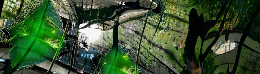 Still from “Submerged” by Tim Murray-Browne. Abstract image of green textures and lines with diamond shapes emerging. Image: Tim Murray-Browne