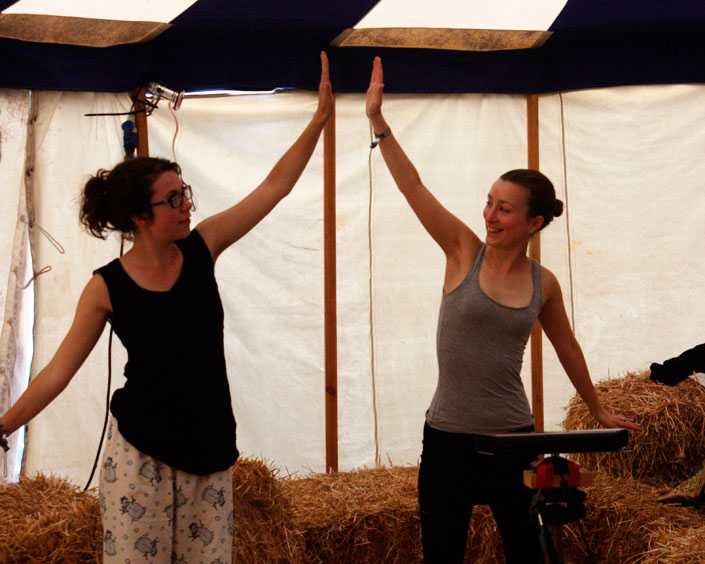 Two festival goers interacting with the interactive sound installation IMPOSSIBLE ALONE at the Secret Garden Party, 2011.