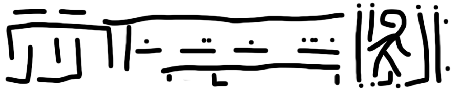 Hand-drawn divider of stick figure among straight lines and dots