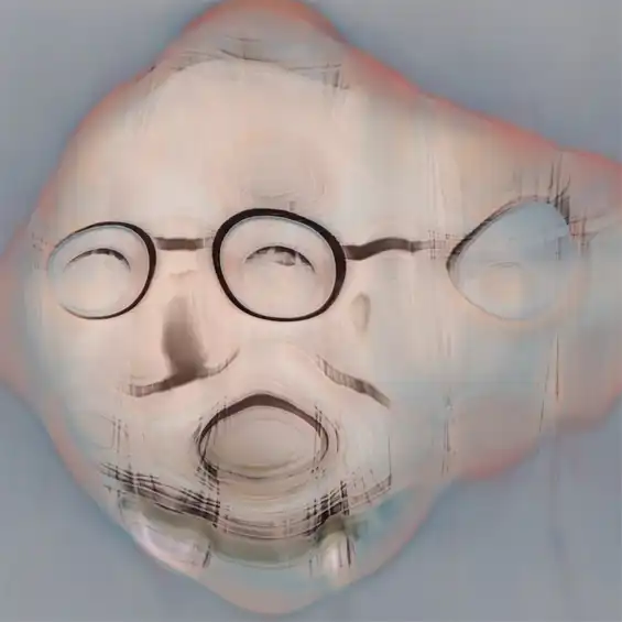 An AI-rendered portrait of Tim Murray-Browne looking like an amoeba. Title: Embryonic Portrait 21. Artist: Tim Murray-Browne