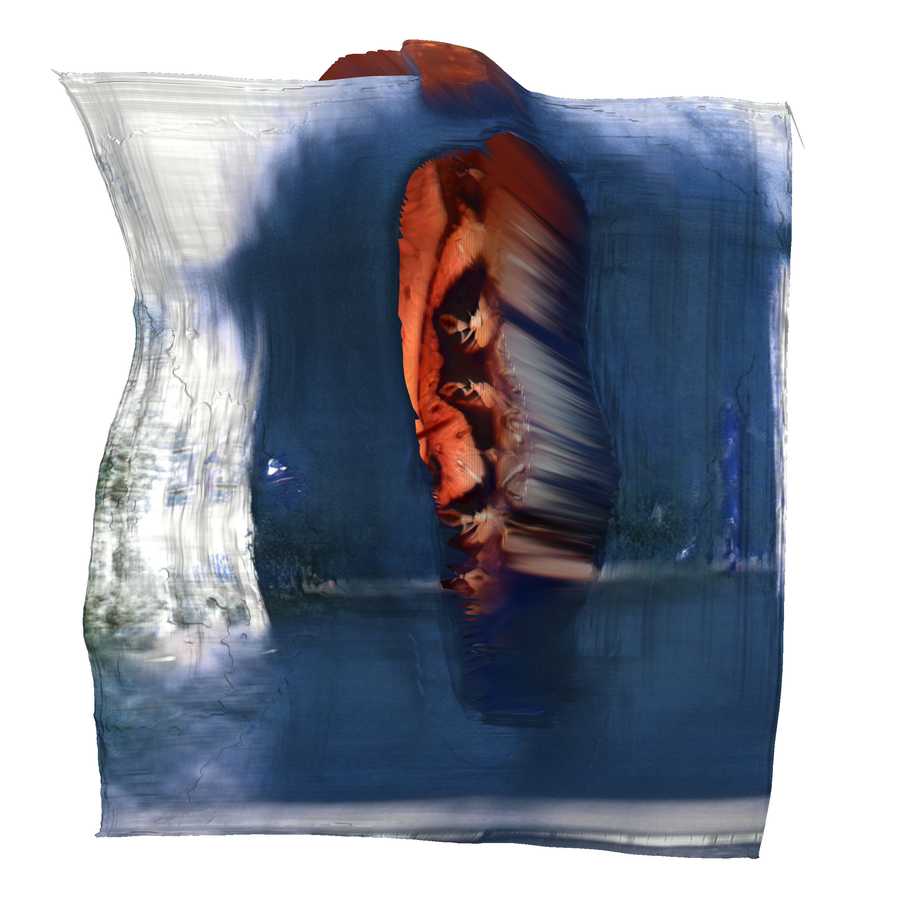 AI rendered 3D model from SELF ABSORBED by Tim Murray-Browne showing an abstract blue and orange image